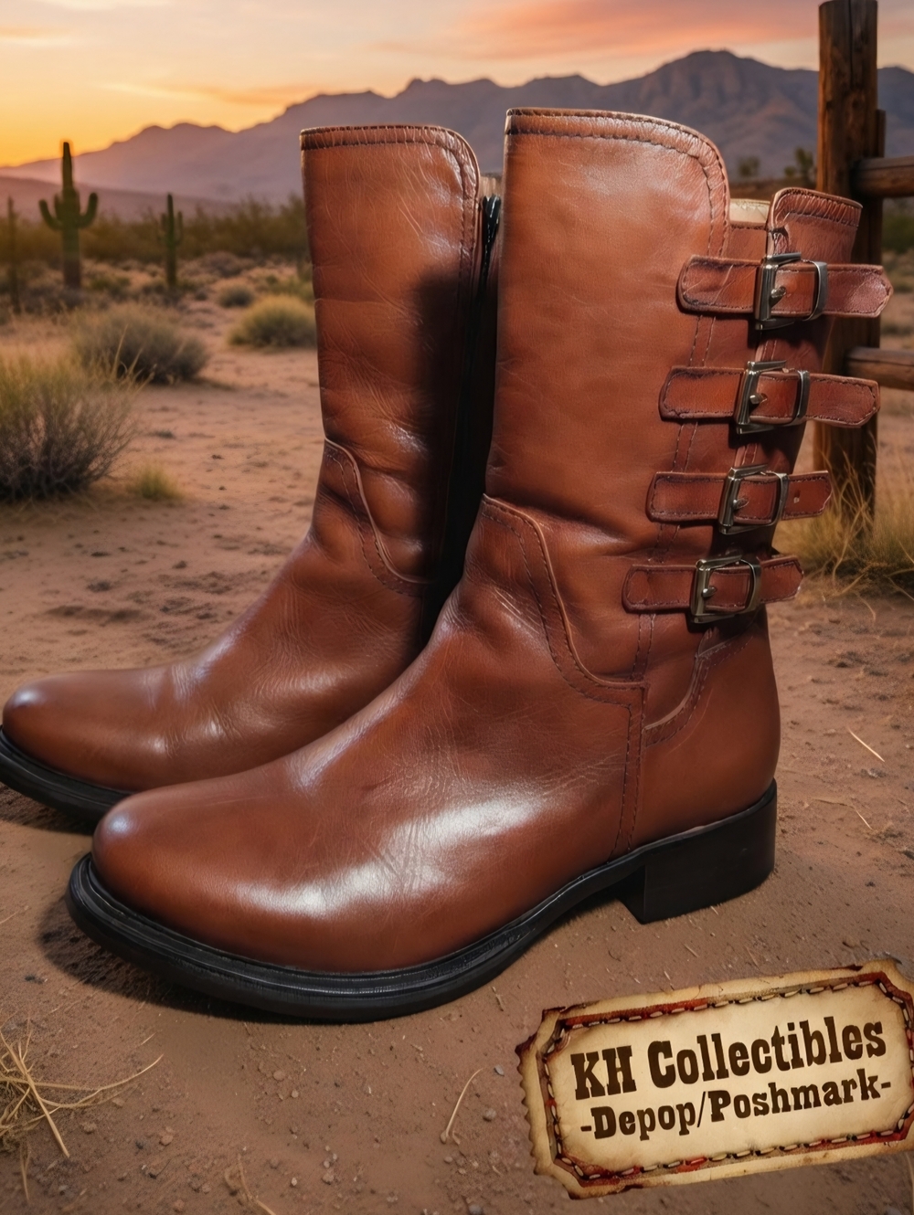 Napoleoni Italy | Brown Leather Mid-Calf Moto Boots Womens Size 7.5 US